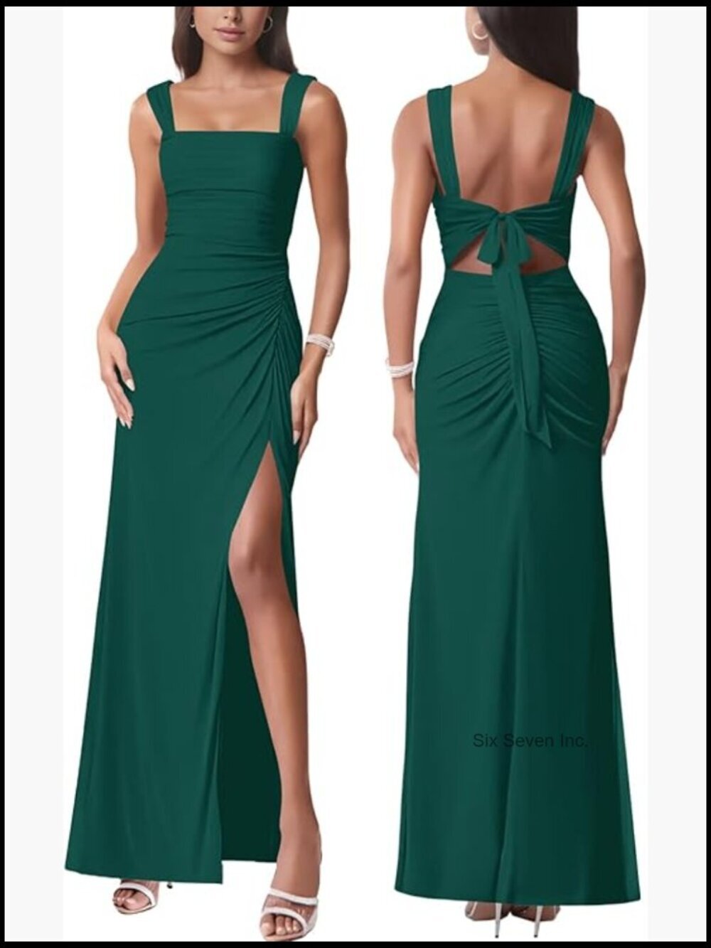 Sexy Mesh Tie Back Sleeveless Split Ruched Maxi Dress